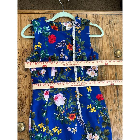 Calvin Klein Womens Blue Dress 4 Sheath floral‎ long polyester sleeveless zipper - Picture 5 of 9